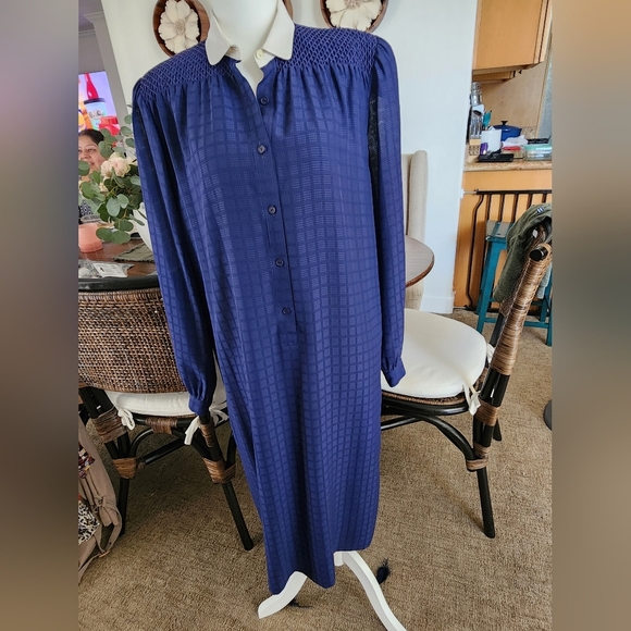 Rare Vintage HANAE MORI Elegant Blue Long-Sleeve Dress SZ Large - Picture 1 of 5
